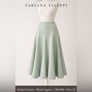 Fabiana Filippi Sage Green Midi Skirt | Italian Luxury | Flared A-Line